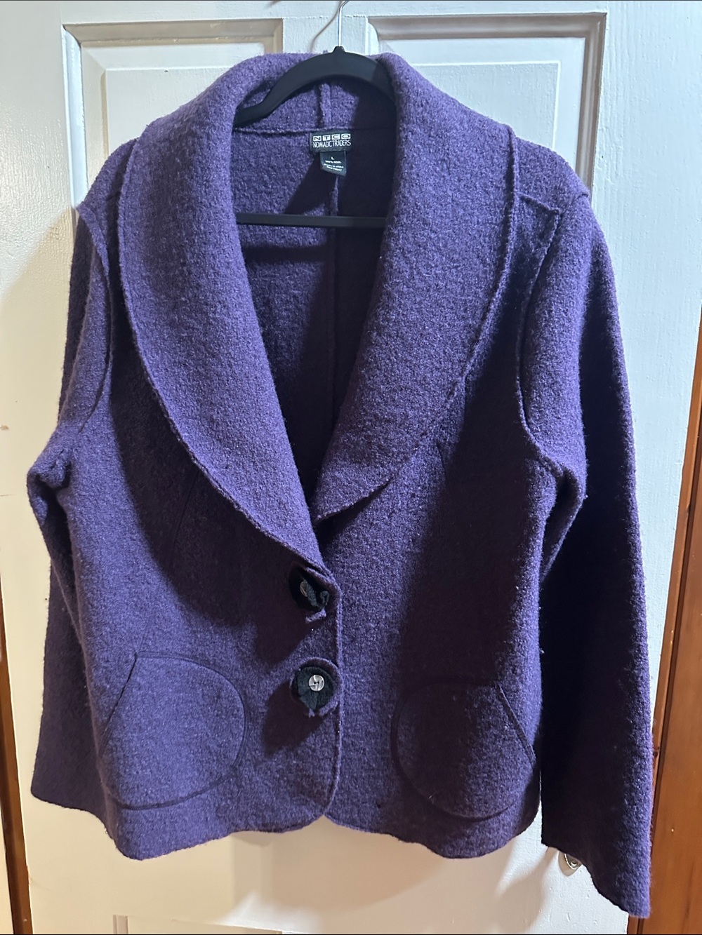 NOMADIC TRADERS NTCO BOILED WOOL CARDI BLAZER JACKET PURPLE LARGE